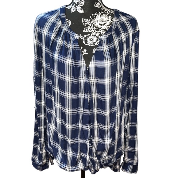 a.n.a Plaid Faux Wrap Shirt - Picture 1 of 3